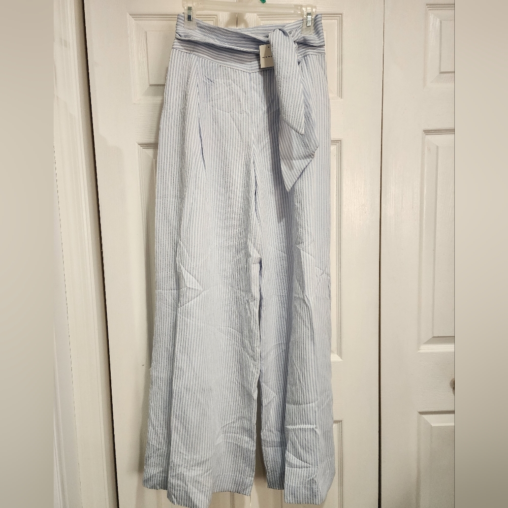 NWT! Women's Club Monaco Braynna Blue Striped Wide-leg Pants Size 0